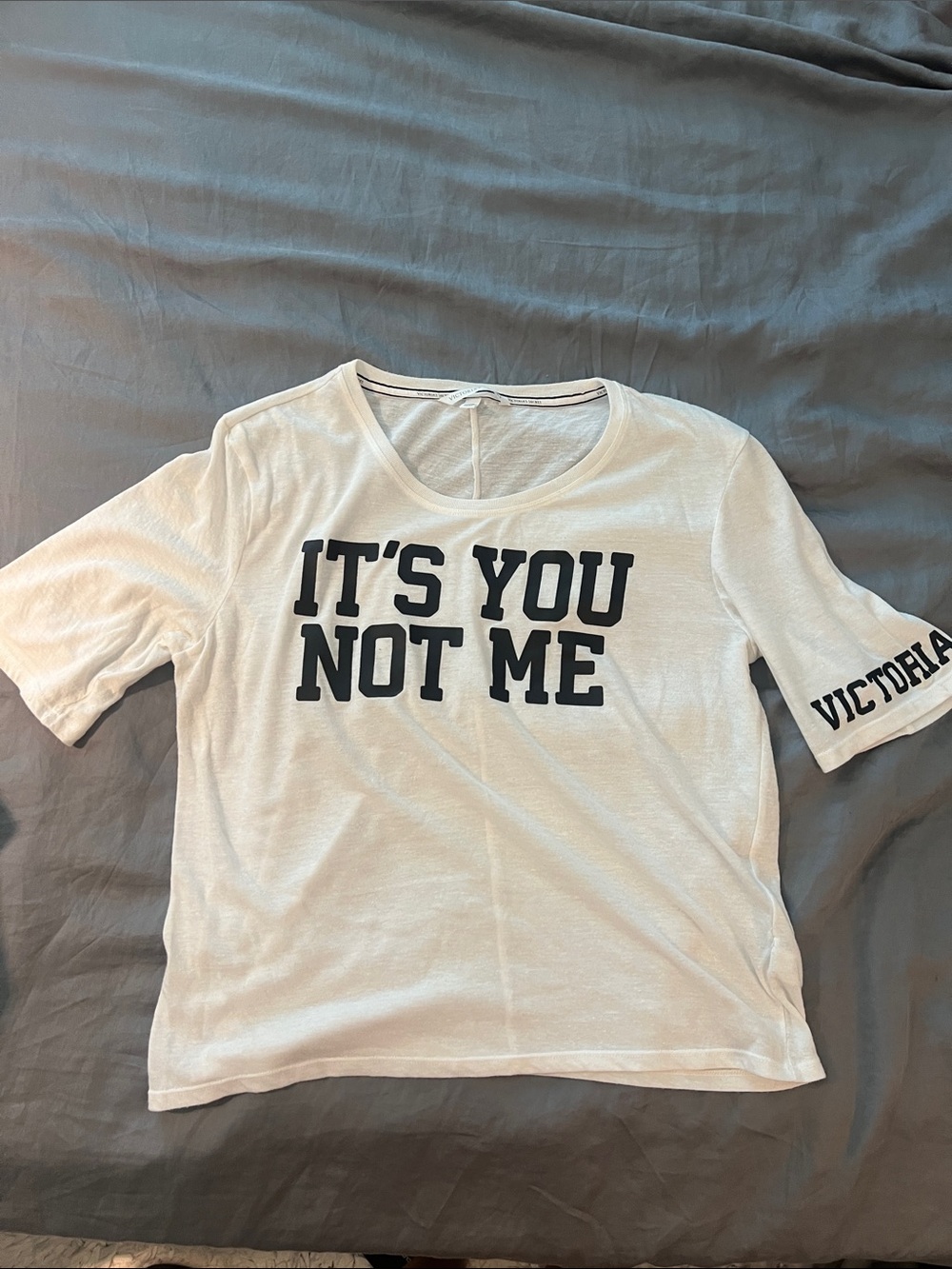 Victoria's Secret White Graphic Tee with Black Trim